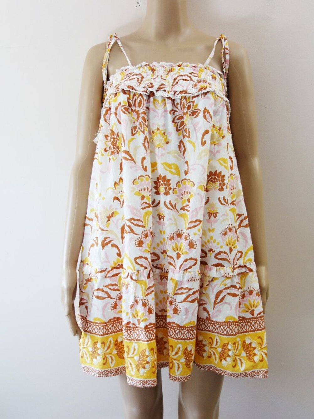 Jessica Simpson Sleeveless Smocked Mini Floral Sun Dress (M) 100% Cotton NWT!